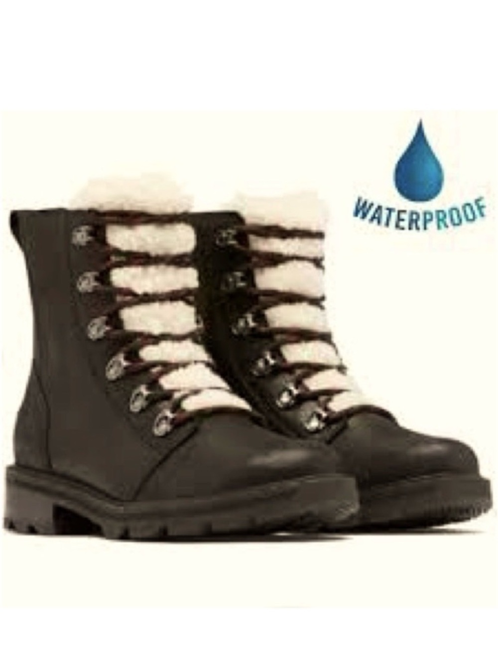 NWT SOREL Lennox Lace-up Sherpa Lined Waterproof Leather Combat Boot 6 MSRP $200